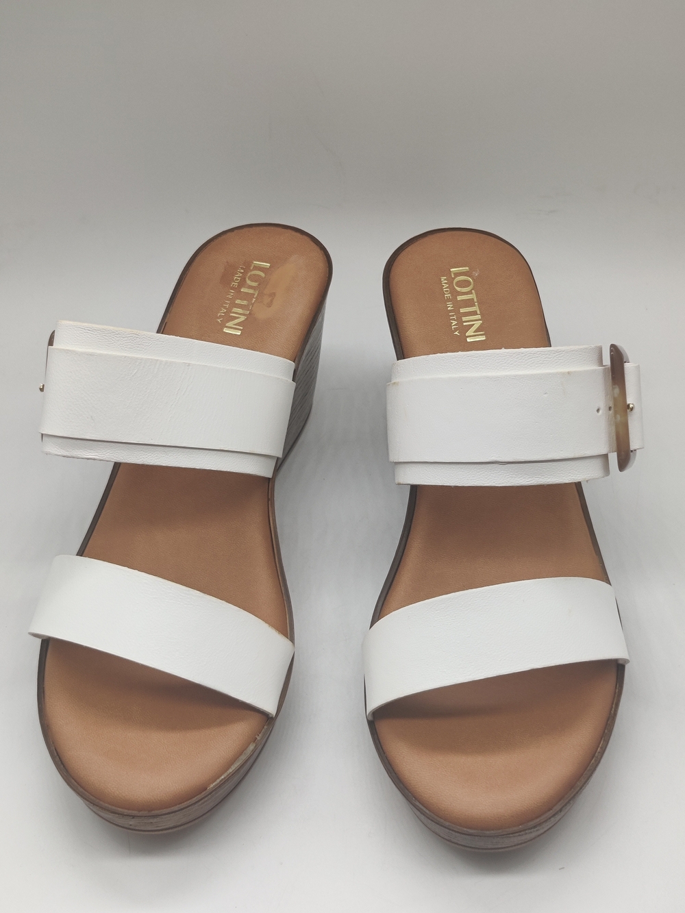 LOTTINI Women's 9 White Leather Slip on Sandals Made in Italy New